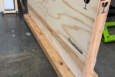 art canvas wood shipping crate for arts and antiques transportation.  wood shipping crate. art logistics implied.
