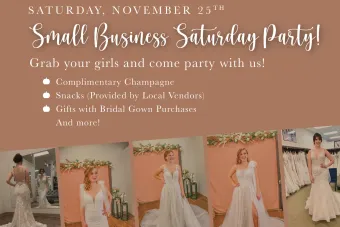 small business Saturday party at Emmy's Bridal, local vendors save on bridal wedding dress mothers gowns, accessorries
