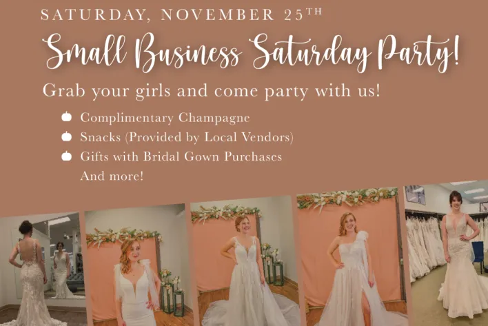 small business Saturday party at Emmy's Bridal, local vendors save on bridal wedding dress mothers gowns, accessorries