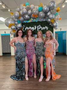 aqua Vienna Prom sexy dress with front slit v neckline thin straps unique beaded pattern near you