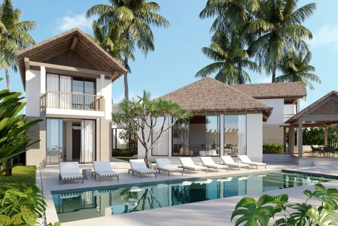 White Pool Loungers Near Tree