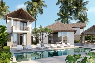 White Pool Loungers Near Tree