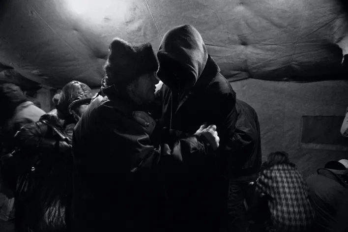 Homeless people in night shelter for homeless