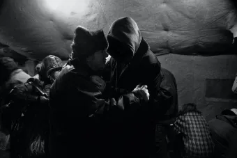 Homeless people in night shelter for homeless