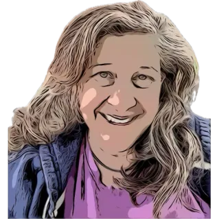 woman smiling, cartoon style image, wearing pink top and navy unzipped hoodie