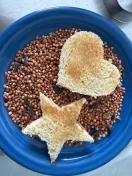 toast shapes on plate with bird seed