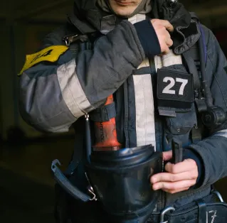 Close-up of Firefighter in Uniform