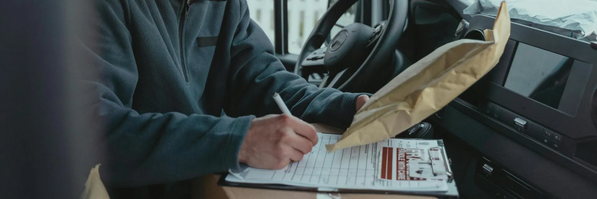 Person writing on Top of a Box