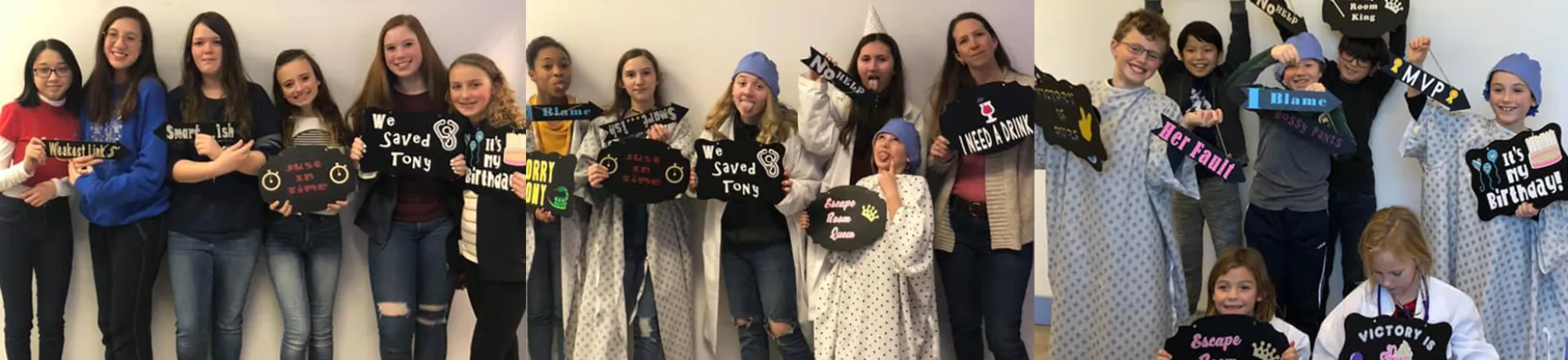 Kids having fun in the Castaway Island escape room at Clueless Escape Rooms in Ann Arbor