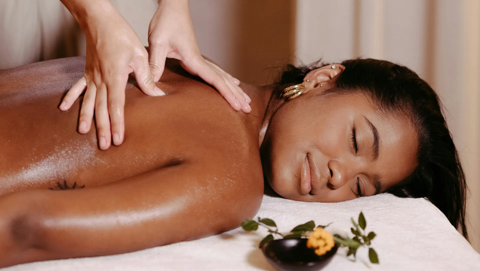 Woman Lying Down with Eyes Closed at Massage