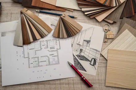 interior design plans with color samples