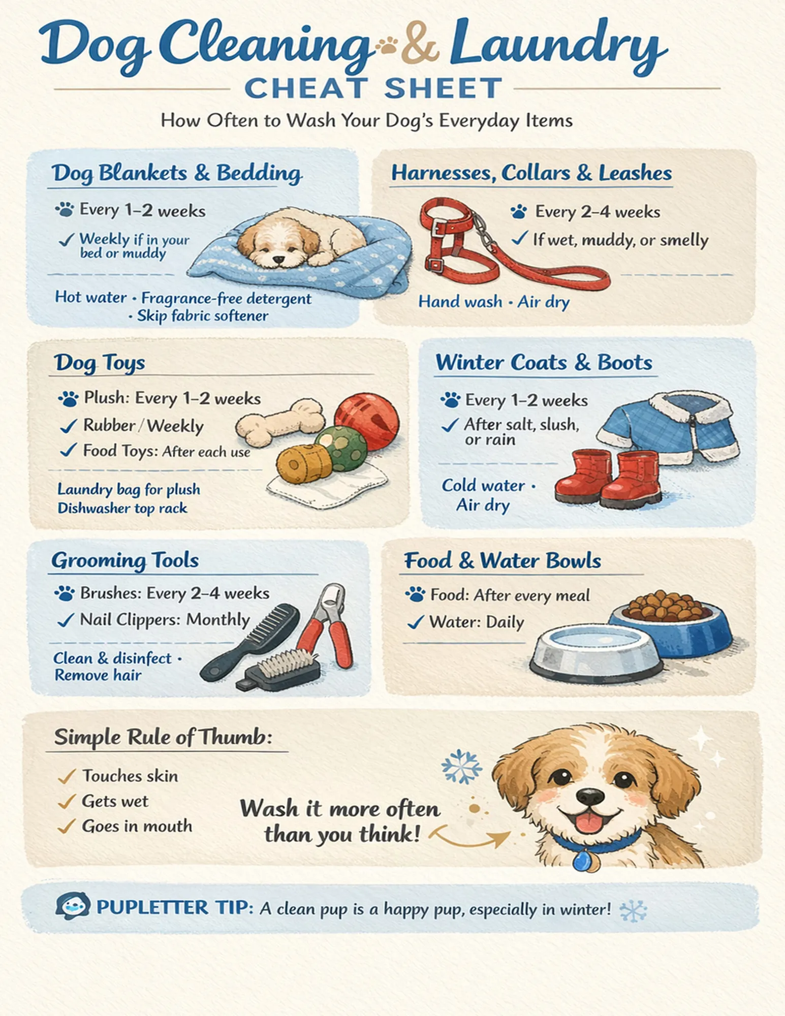 dog cleaning and laundry cheat sheet