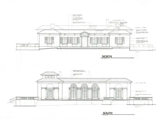 As-built drawings by Robert of the 5,000 square foot Montecito estate used for the renovation plans.