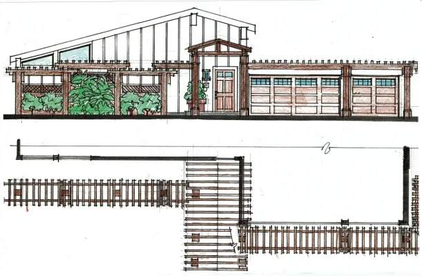 Proposed continuous entry trellis to add shade and interest for home in Westlake Village, CA