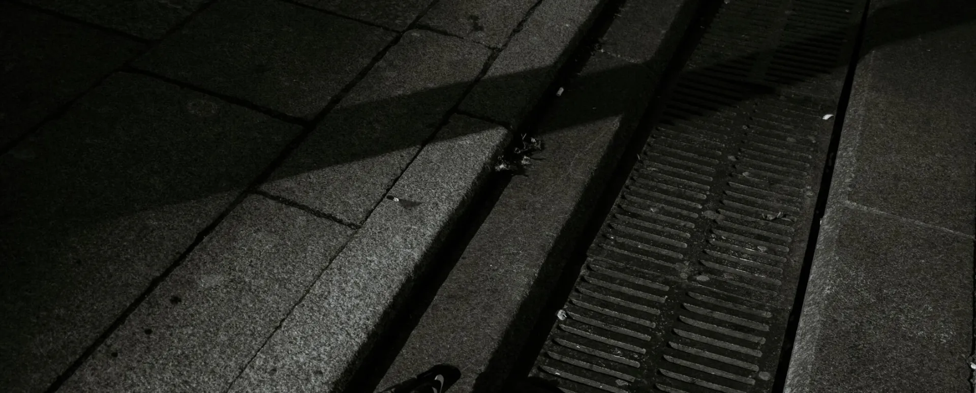 A dark moody street photograph featuring a pigeon and striking shadows.