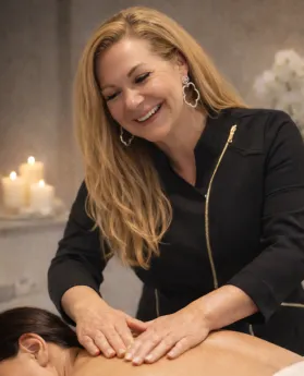 A masseuse giving a calming massage treatment, focusing on relaxation and wellness.