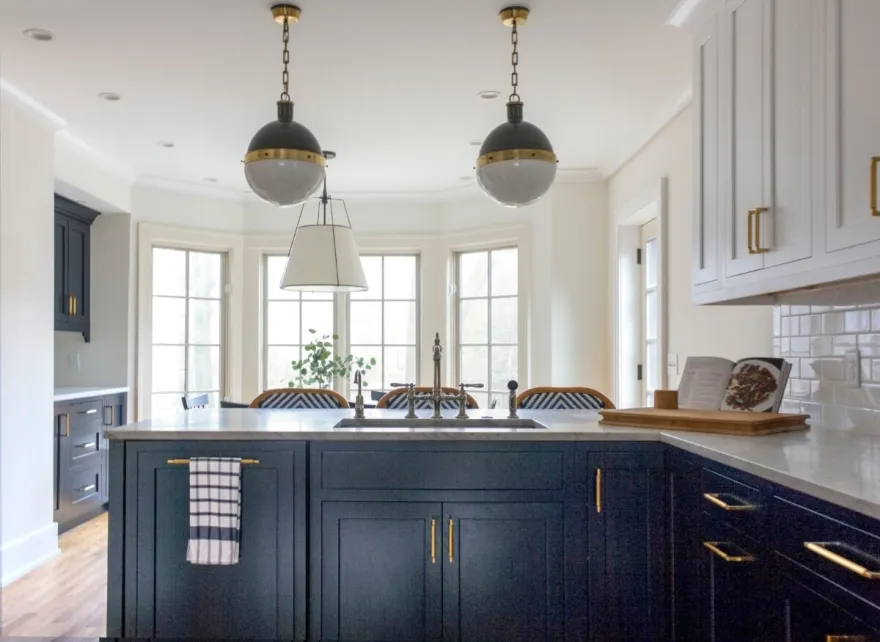 Two Tone Traditional/Transitional Kitchen With Navy And White Cabinetry And Brass Accents Kitchen Remodel by Acclaim Construction project photo 8