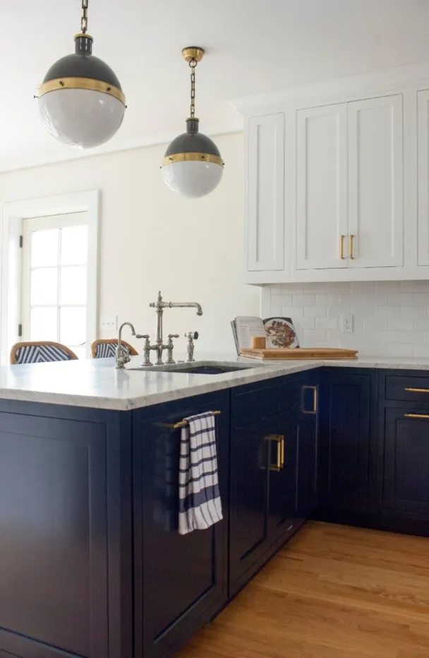 Two Tone Traditional/Transitional Kitchen With Navy And White Cabinetry And Brass Accents Kitchen Remodel by Acclaim Construction project photo 2