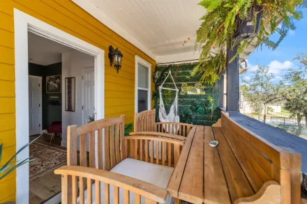 Private outdoor seating area at Casa de Teo Boutique Inn in the Historic District