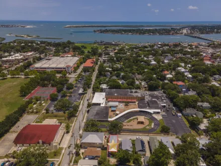 Aerial view showing Casa de Teo’s walkable location near downtown St. Augustine landmarks