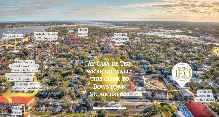 Aerial map showing Casa de Teo within walking distance of downtown St. Augustine attractions
