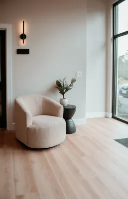 Elegant salon featuring contemporary furniture and minimalist decor in a London setting.