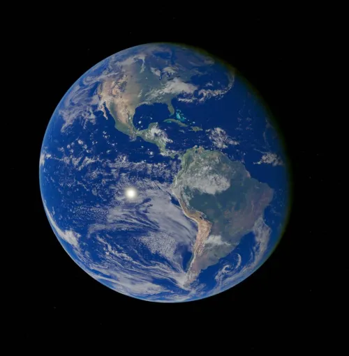 A breathtaking view of planet Earth showing continents and oceans against a dark backdrop.