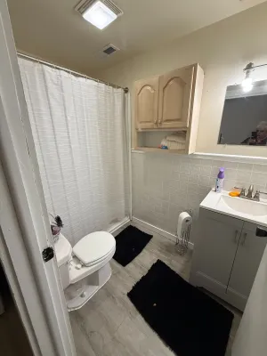 Bright and clean bathroom with a ceramic sink and stylish decor.