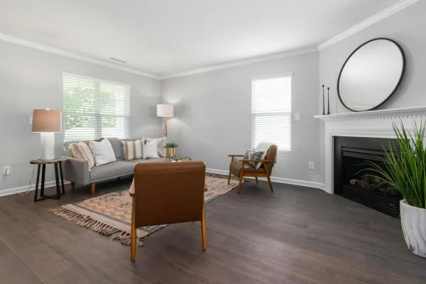 Bright and inviting modern living room with stylish furniture and decor.