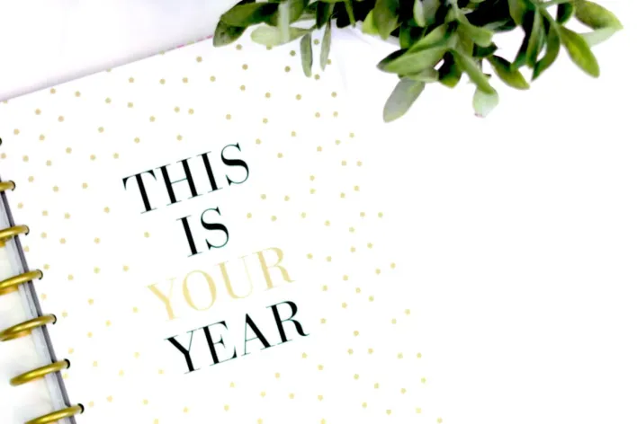 A stylish planner with motivational text and polka dot design, perfect for a fresh start.