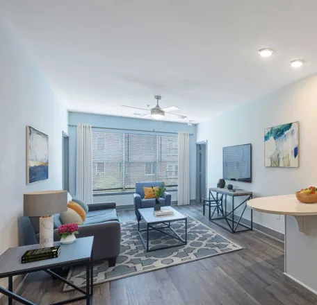 Bright and airy room with modern minimalist decor featuring wooden floors and ample natural light.