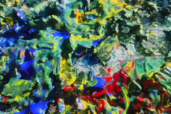 Colorful abstract expressionist painting with dynamic brushstrokes.