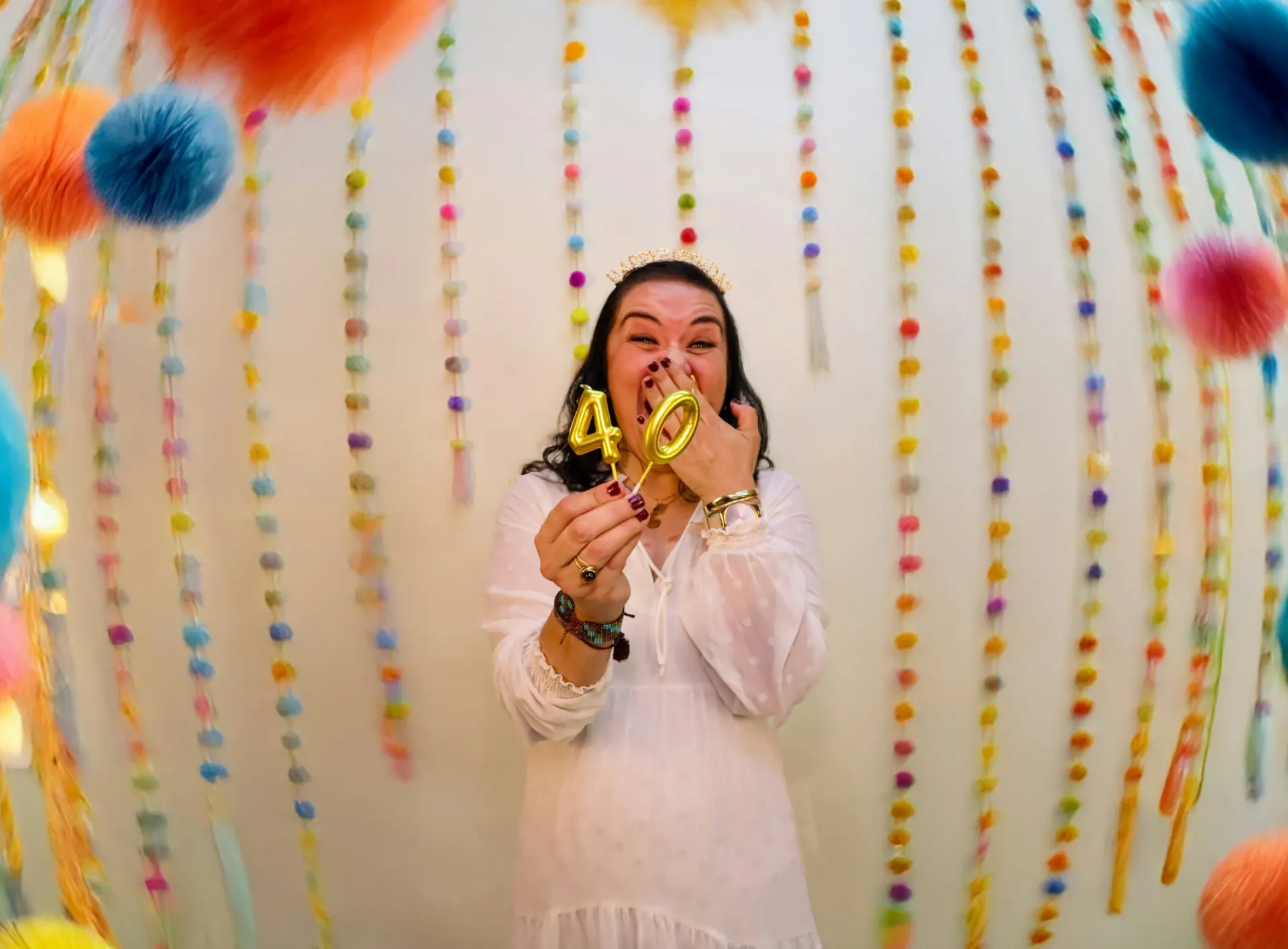 Capture of a couple's joyful moments in polaroid pictures surrounded by confetti.